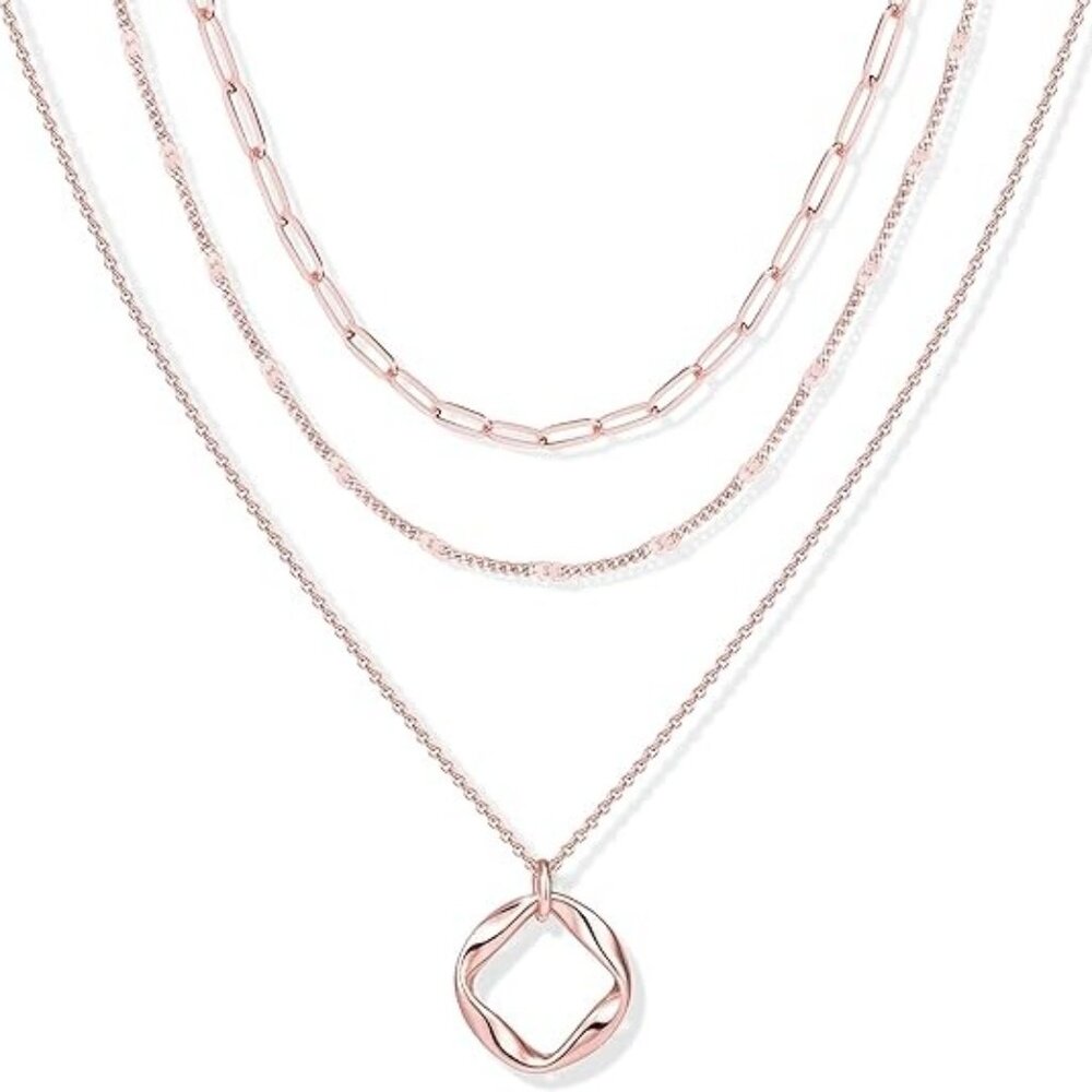 Rose Gold Circle Necklaces Stackable Dainty 14K Gold Silver Plated Trendy Simple